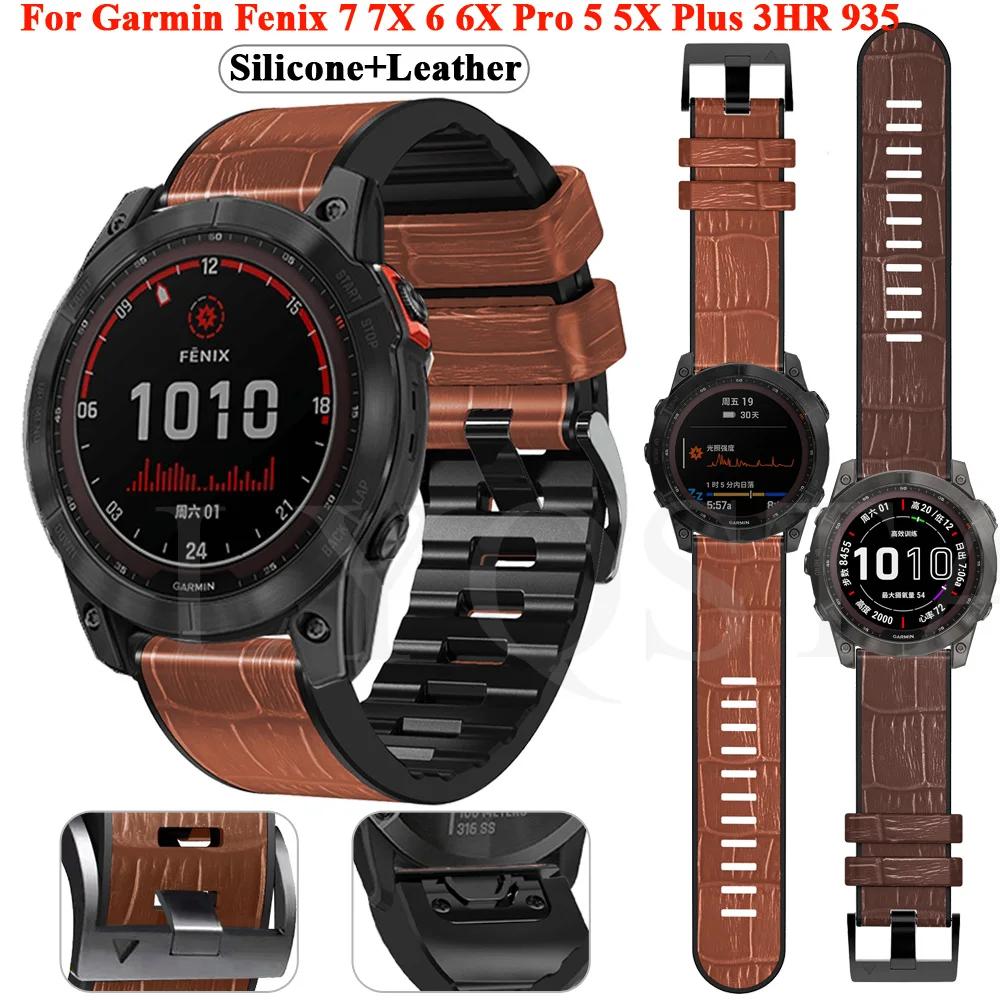 

Ремешок Quickfit для смарт-часов, 22, 26 мм, для Garmin Fenix 7, 7X, 6, 6X Pro, 5X, 5 Plus, 3HR 935, ремешок из 945 натуральной кожи, силиконовый браслет