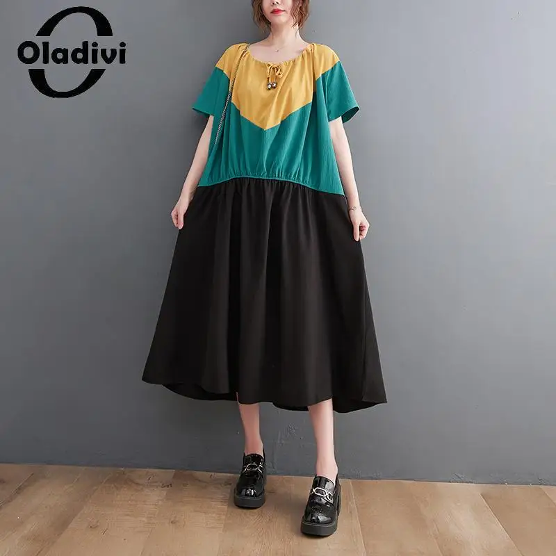 

Женское свободное платье Oladivi, повседневное летнее платье большого размера, модель 2023 года, Женская туника, халат 4XL, 5XL, 6XL, 9550