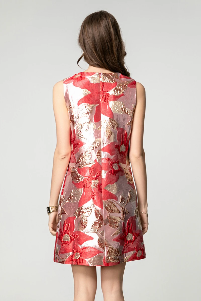 MIUXIMAO 2025 модные королевские жаккардовые летние платья красное платье с цветочным