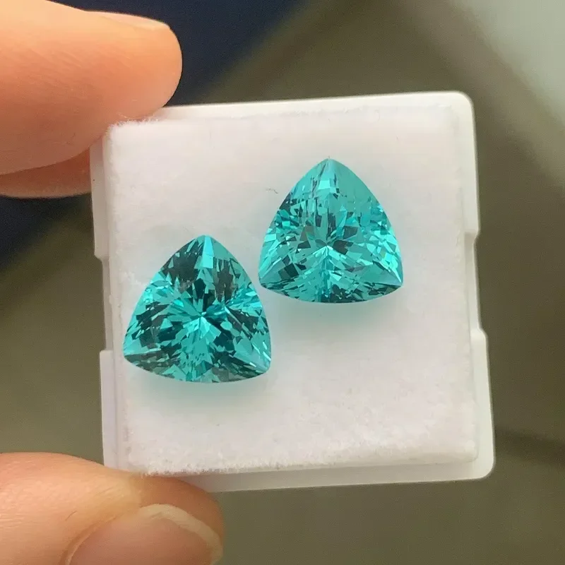 Ruihe New Popular Paraiba Color Lab Sapphire Trillion Shape Semi-precious Stone for Diy Jewelry Making