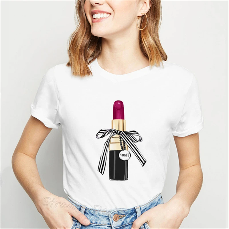 

Female T-shirt Women T Shirt Clothes Harajuku Red Lipstick Perfumer Floral T-Shirts Girl Summer Shirt Casual Sexy tops Women's