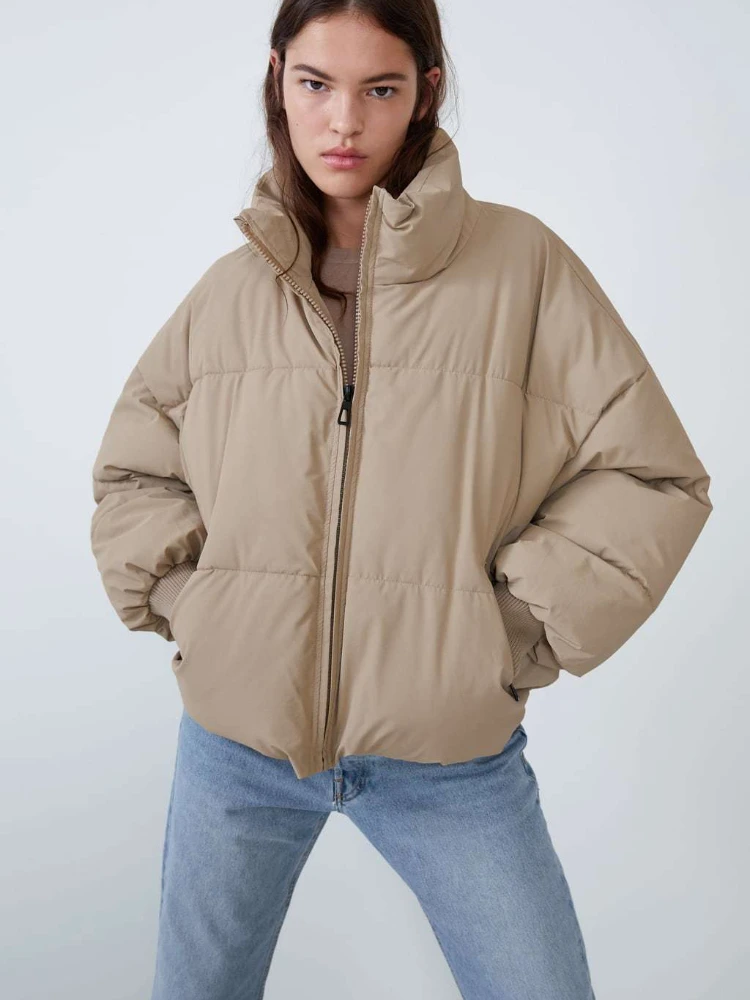 

2023 Women Classic Solid Down Jackets Coats Zipper Design Stand Collar Slim Sporty Puffer Coat Women High Quality Casual Parkas