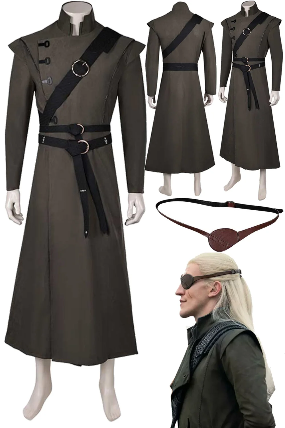 Маскировка средневековый принц Aemond для косплея серое пальто ТВ Дракон 2 Косплей