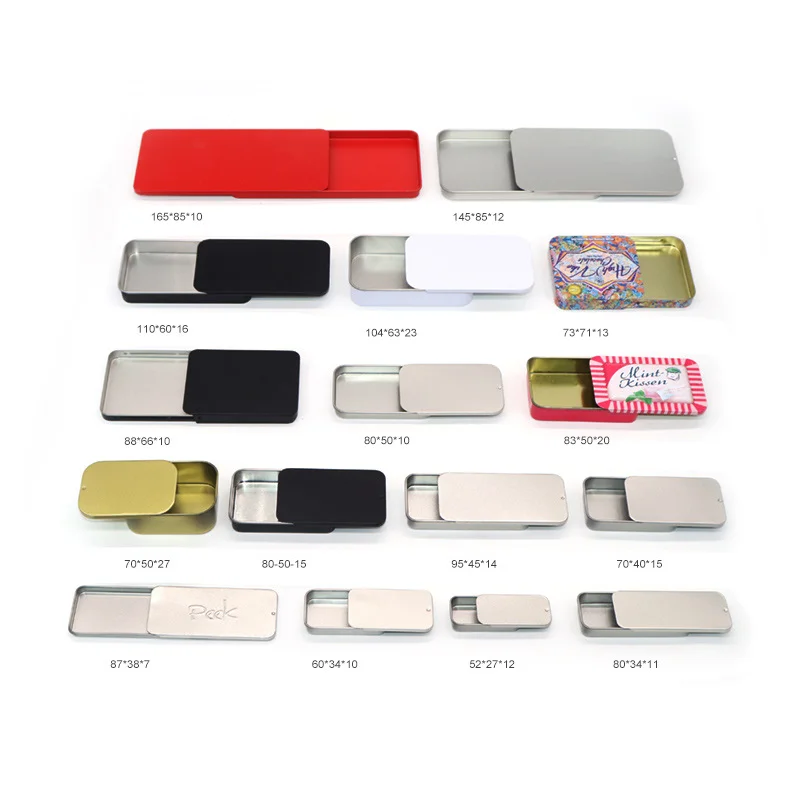 

Mini Metal Rectangular Empty Tin Box Tinplate Push Candy Pill Cases Bins Hinged Containers Small Organizer Storage Box (Small)