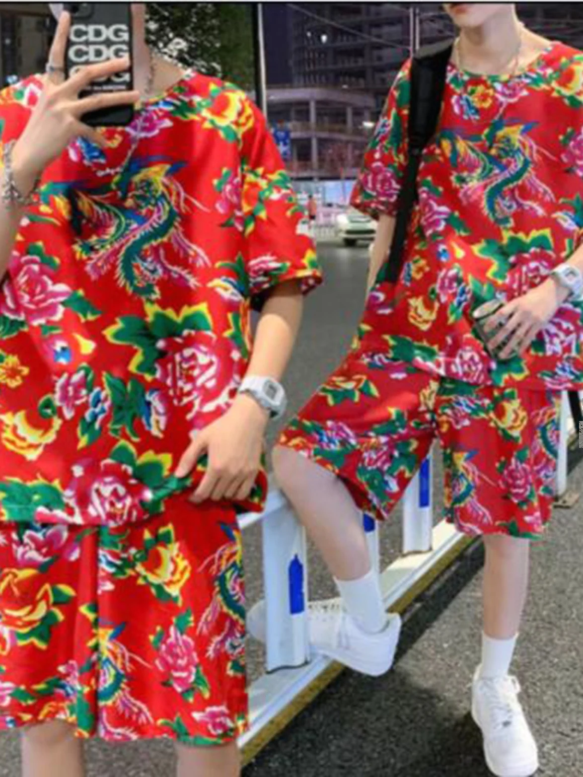 Northeast Large Flower Cloth Clothes Social People Set TikTok Net Red Ice Silk Short sleeve Cool Thin Quick-Drng Shorts Two... |
