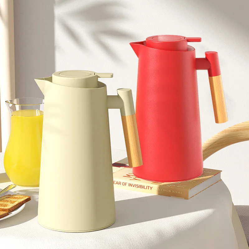 

New Nordic Household Insulation Pot Wooden Handle Glass Liner Kettle Coffee Pot Large-capacity Gift Cup Printing