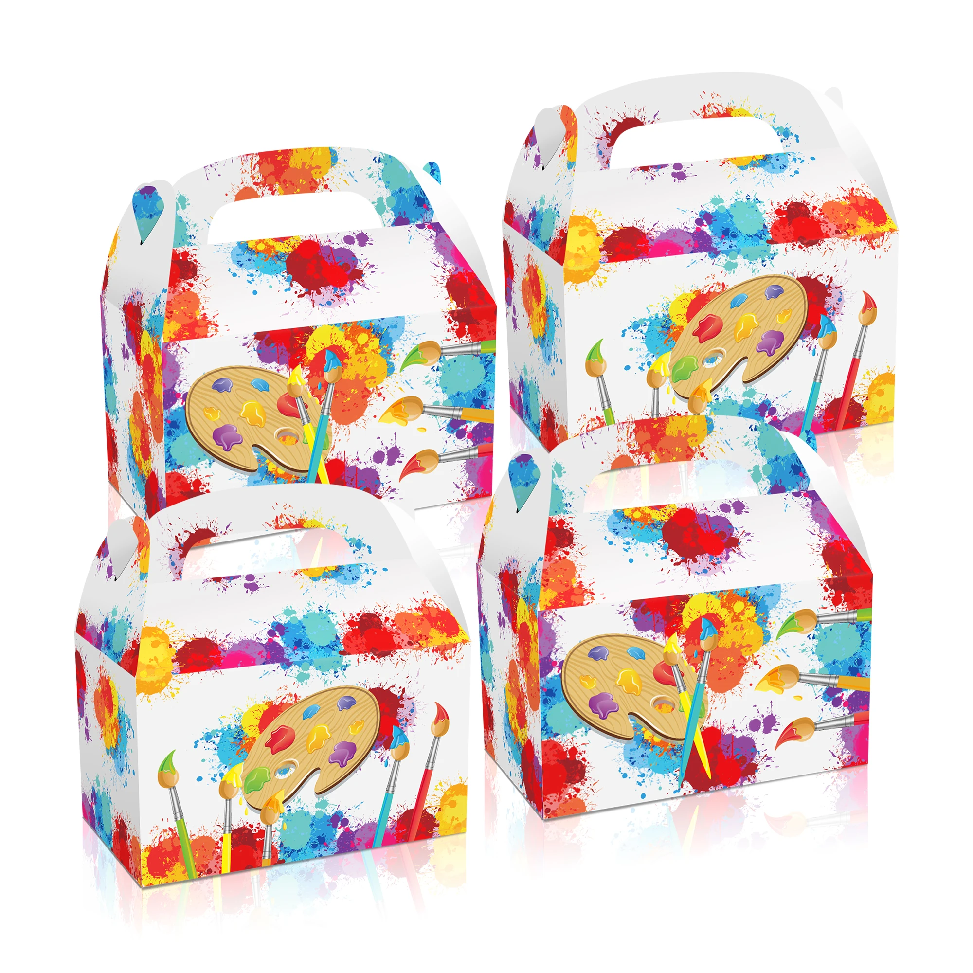 

DD101 4Pcs Colorful Baby Art Painting Graffiti Favor Box Birthday Party Candy Packing Gift Box Tie Dye Baby Shower Party Decors