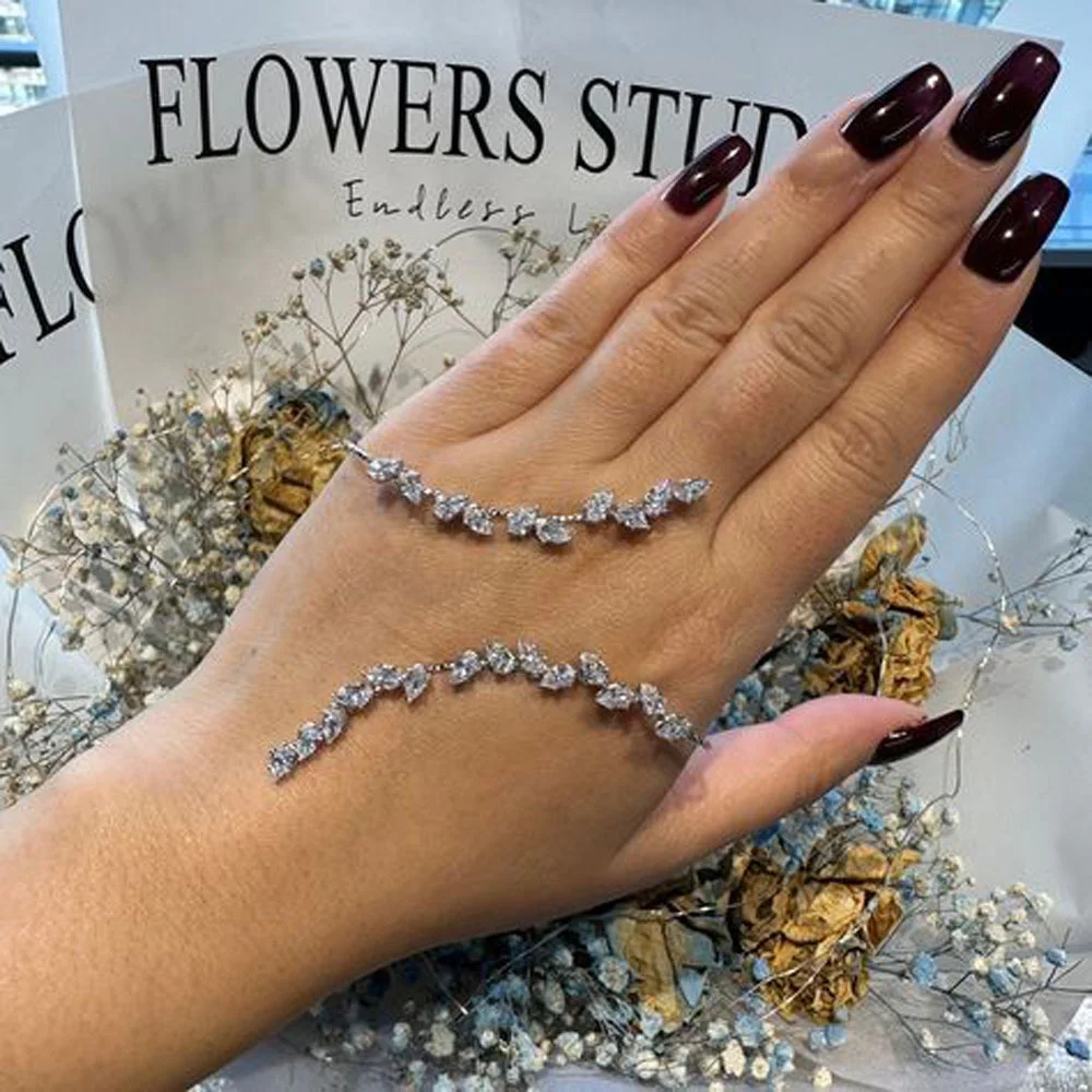 Роскошный Браслет-манжета Stonefans в виде листьев и фианита для женщин 2024 открытые