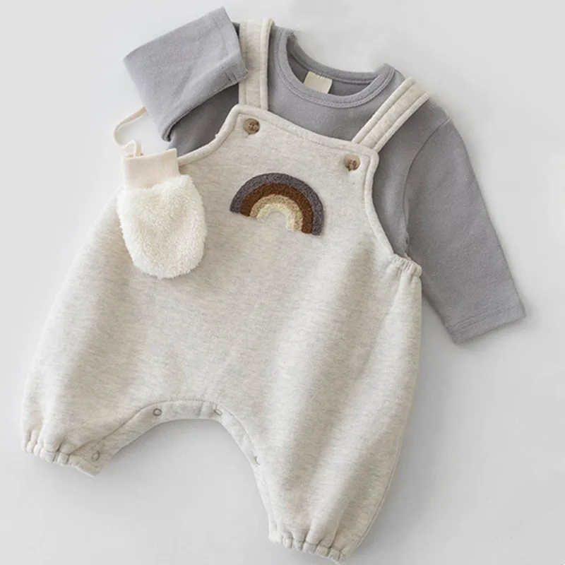 

Детские комплекты из 2 предметов с радужным принтом в Корейском стиле, милые свободные хлопковые детские комбинезоны на пуговицах с длинными рукавами для мальчиков и девочек