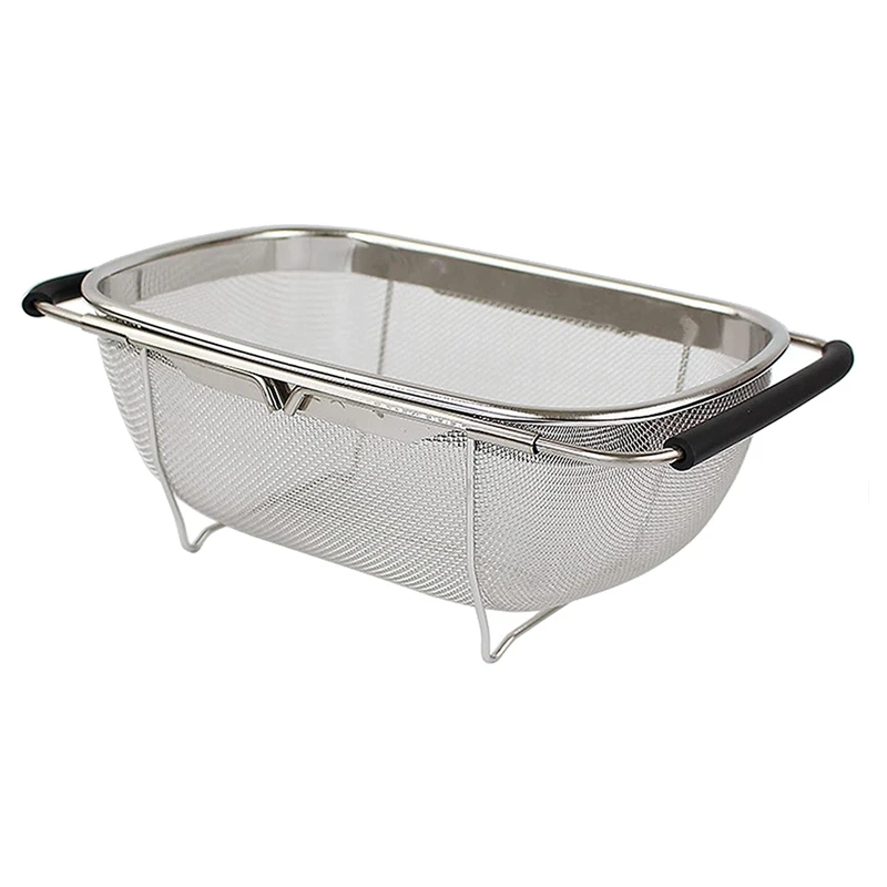 

Stainless Steel Fine Mesh Expandable Strainer Basket Colander For Kitchen Sink, Strain, Drain, Rinse Fruits