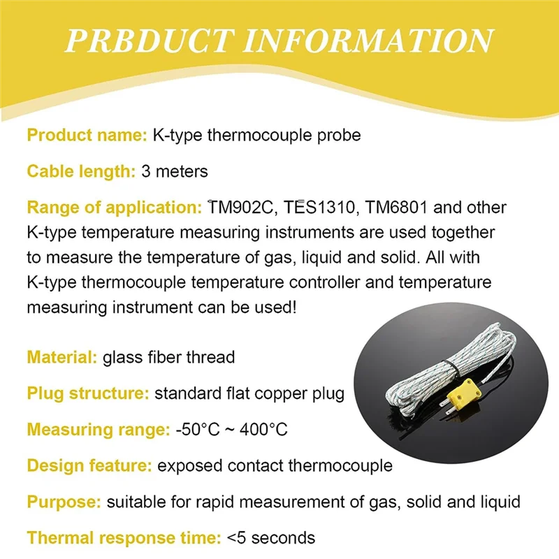 Мини-соединитель термопары типа K датчик температуры для TM902C/ TES1310 30 шт. 3 метра