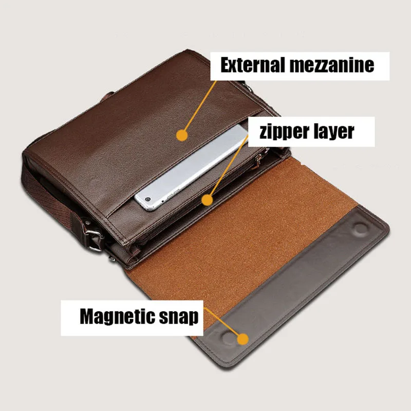 Fashion Horizontal Men's Briefcase Business Shoulder Bag Long PU Leather Crossbody Computer Laptop Bag for Men
