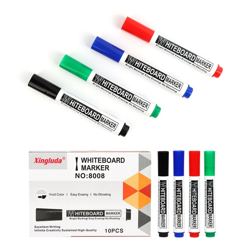 

Durable Erase Markers Assorted Colors Ergonomic Design Pens for Writing on Whiteboard Mirror Window Smooth Surfaces 10PC