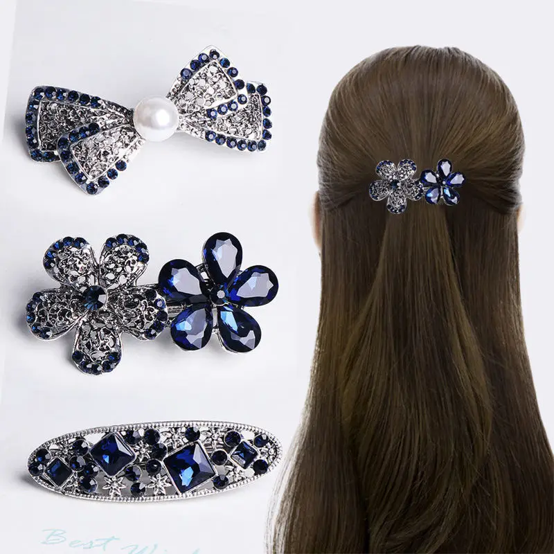 

S2868 Butterfly Flower Ponytail Hairpin Spring Hair Clip Women Girls Bobby Pin Crystal Metal Hair Grab Barrettes Headdress