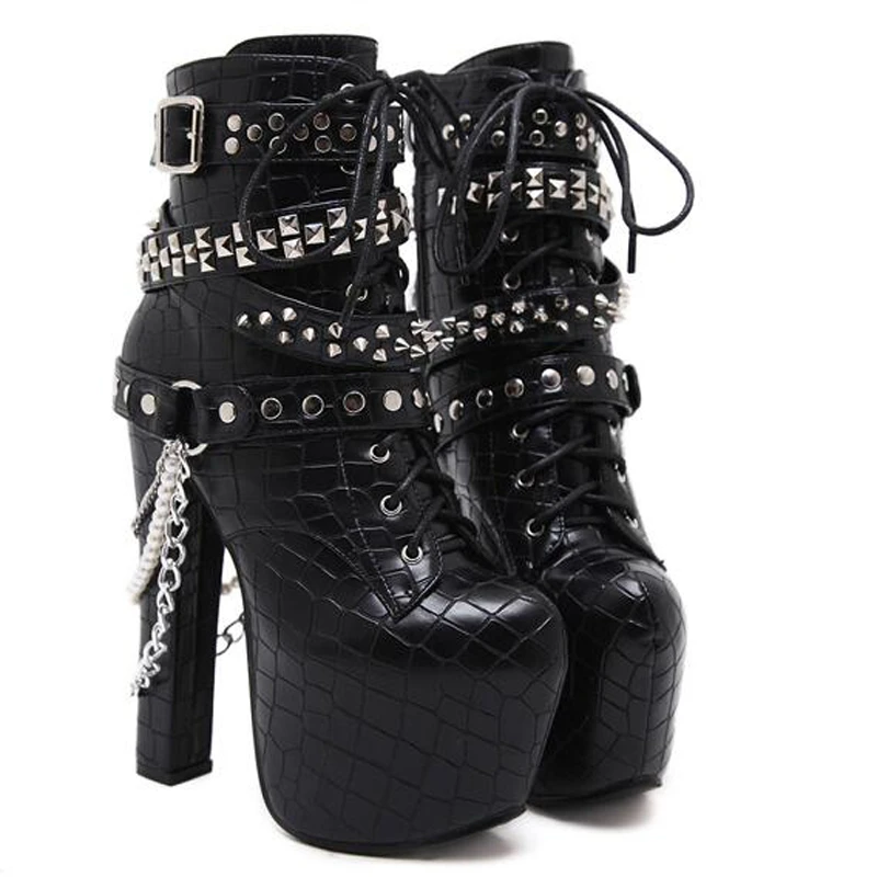 

woman snow boot sexy high heels shoes rivet ankle boots for women fur boots platform pumps women heels winter black boots