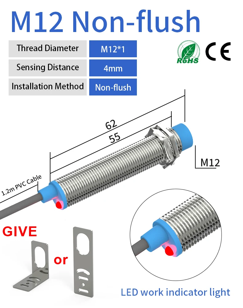 

GTRIC M12 Переключатель датчика приближения LJ12A3-4-Z/BX LJ12A3-4-Z/BY 10-30 В постоянного тока NPN PNP Индуктивный переключатель обнаружения заподлицо