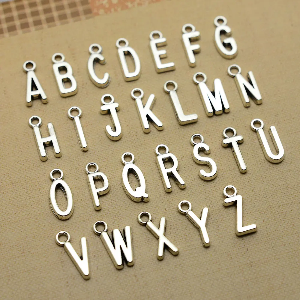 

60pcs Antique Silver Plated Alphabet Letters Charms A To Z Pendants Diy Bracelets Keychain Jewelry Making Supplies Accessories