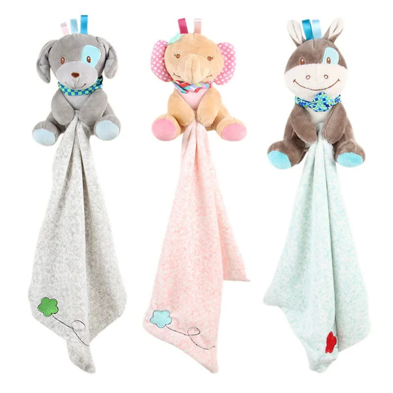 

Newborn Baby Soothing Towel Cartoon Animal Sleeping with Doll Hand Puppet Soft Rattles Plush Doll Toys for Baby 0 To 12 Months