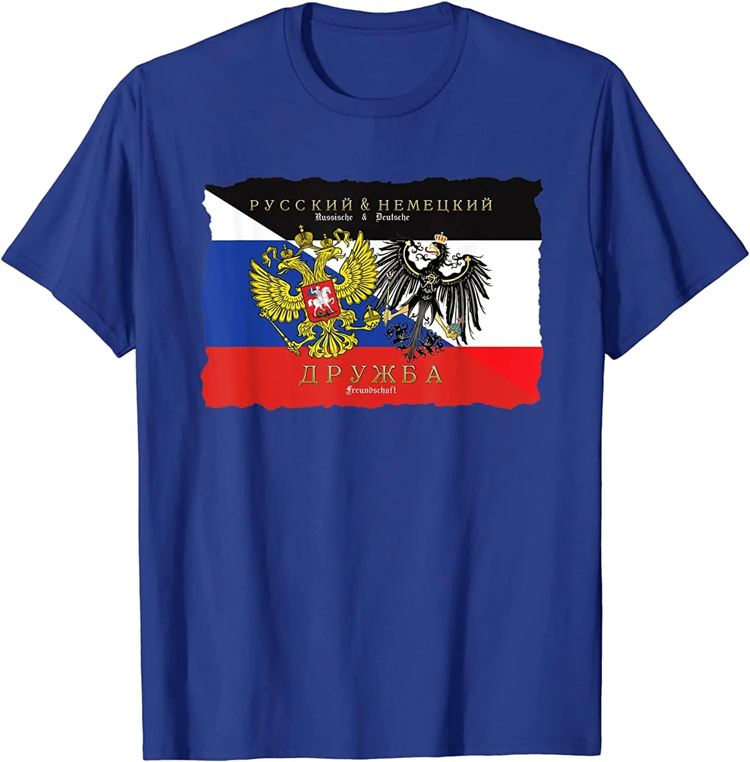

Russia, Germany Friendship Flags Coat Of Arms With Eagle T-Shirt Men's 100% Cotton Casual T-shirts Loose Top Size S-3XL