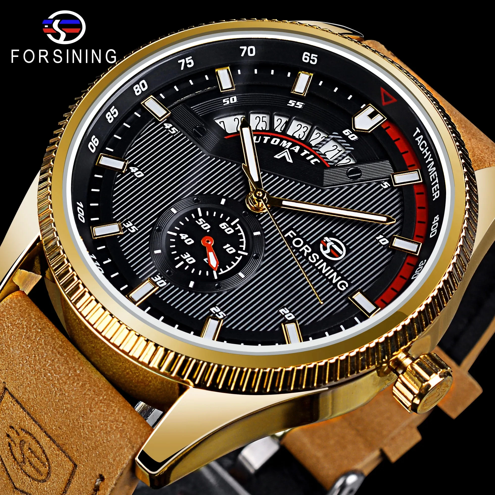 

Forsining 382A Reloj Para Clock Factory Date Men Brown Leather Skeleton Automatic Mechanical Watch for Man Wristwatch Recommend