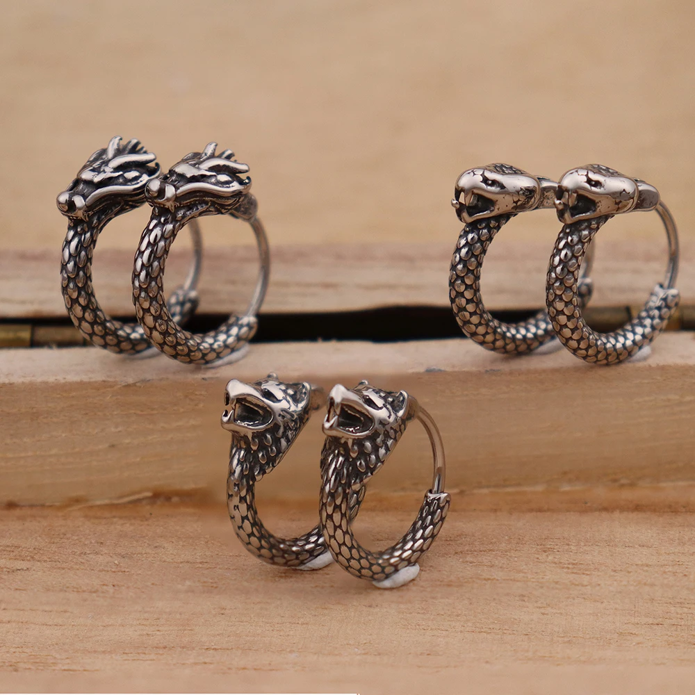 Серьги-кольца Viking Wolf Head из нержавеющей стали