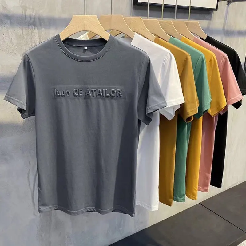 

Хлопковая однотонная Новинка 2023 футболка с коротким рукавом мужская летняя Корейская версия модный топ в гонконгском стиле Свободная Повседневная модная футболка