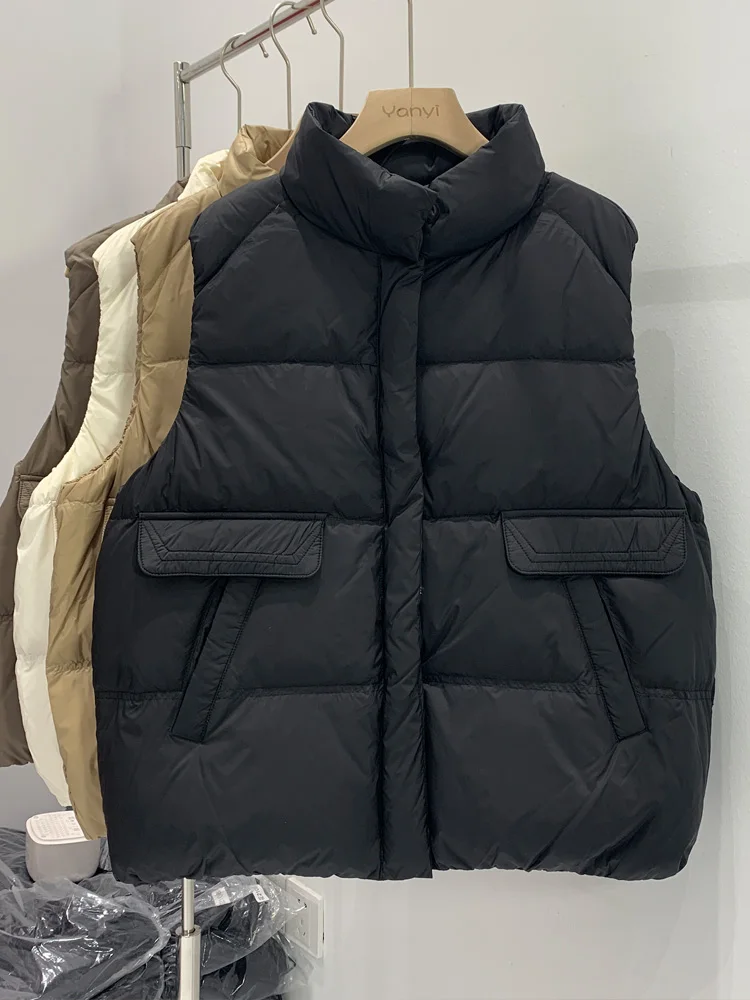 

Janveny Winter Down Vest Women 2022 Winter Thick Warm Waistcoat Windproof Lightweight Gilet Female 90% Duck Down Coat Sleeveless
