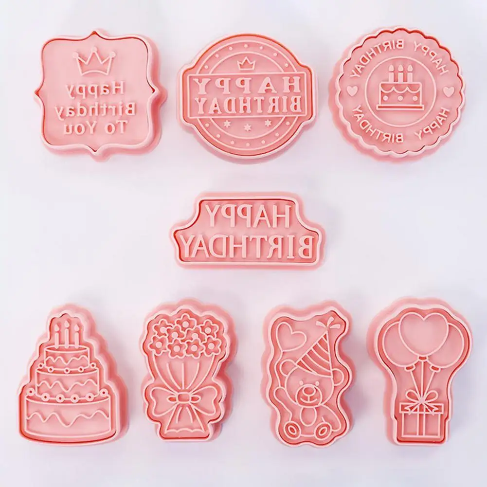 

8Pcs/Set Cookie Cutter Practical PP Anti-deformed Happy Birthday Biscuit Mold for Kids Baking Mold Cookie Mold