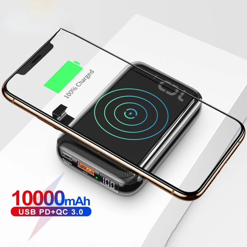 NEW 10000mAh Qi Wireless Charger Power Bank USB PD Fast Charging Powerbank Portable External Battery Charger For Phone