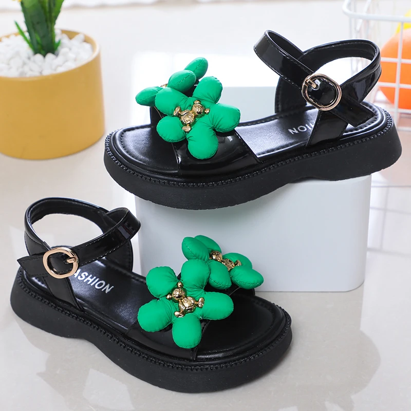 

Kids Girls Shoes Fashion Sandals Breathable Open Toe Leather Flowers Buckle Strap School Party Summer Children Girl Sandal 2022