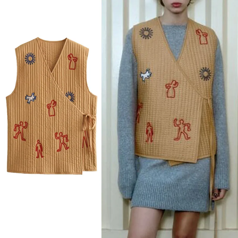 

Женский стеганый жилет на шнуровке, с V-образным вырезом