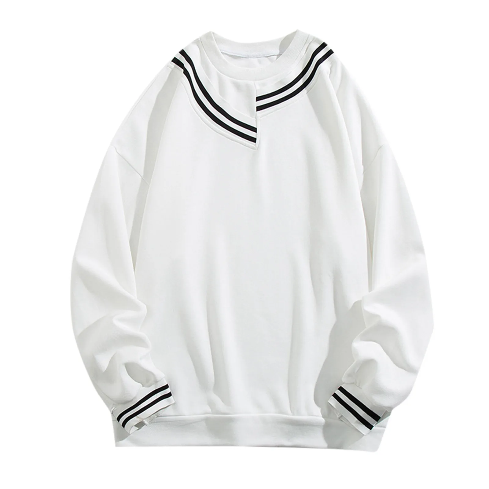 

Casual Harajuku Sweatshirt Round Neck Hoodie Stripe Print Tops Pattern Stitching Sweatshirts For Men Oversized Sudaderas 2023