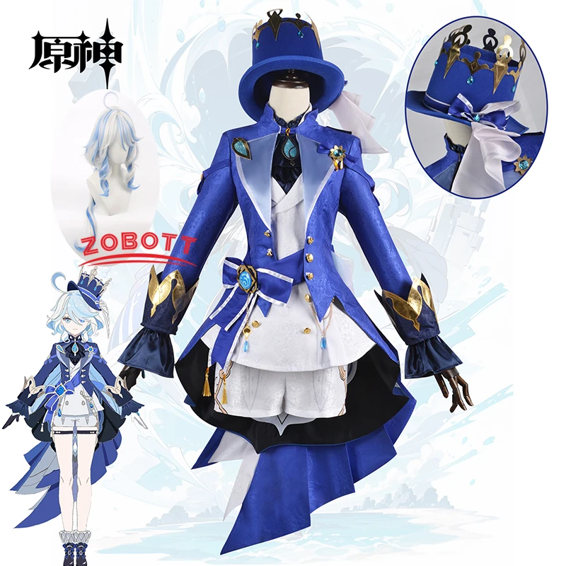 

Костюм для косплея Genshin Impact, игра Genshin Hydro Archon Focalors, костюм для косплея, Волшебная Шляпа, парик, обувь, подарки на Хэллоуин