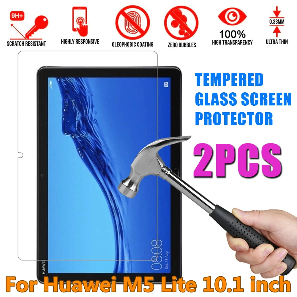 

2Pcs Tempered Glass for Huawei Mediapad M5 Lite 10 10.1" BAH2-W09/L09/W19 0.3MM 9H Tablet Screen Protector Protective Film Cover
