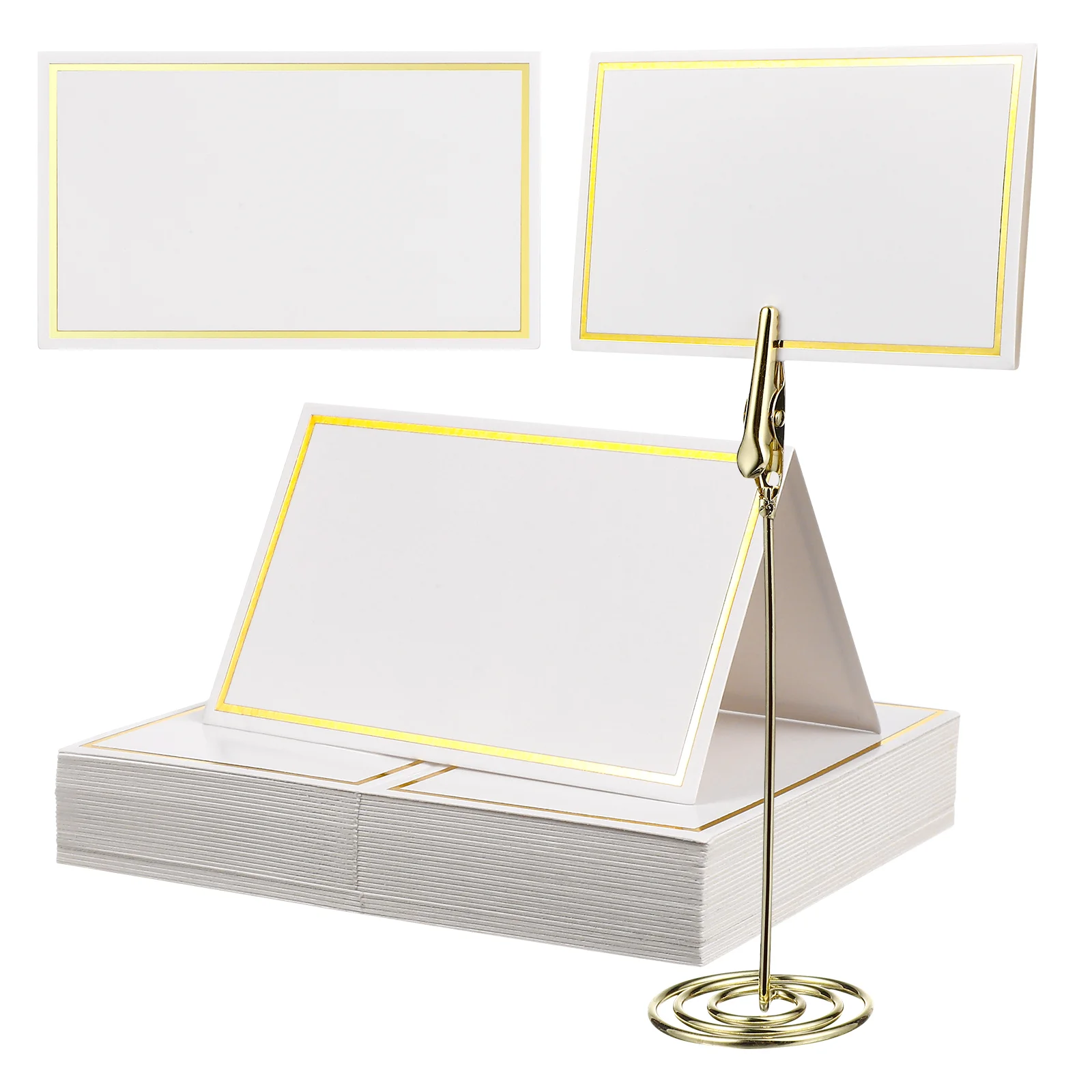 

50 Pcs Place Cards Desktop Seating Cards Bronzing Border Table Place Cards with 12 Pcs Memo Clips for Dinners Banquets Weddings