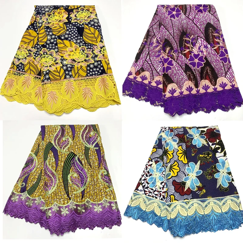 

6 ярдов, нигерийская кружевная ткань, высококачественное кружево, воск Анкары, 100% хлопок с вышивкой, гипюровая кружевная ткань для одежды