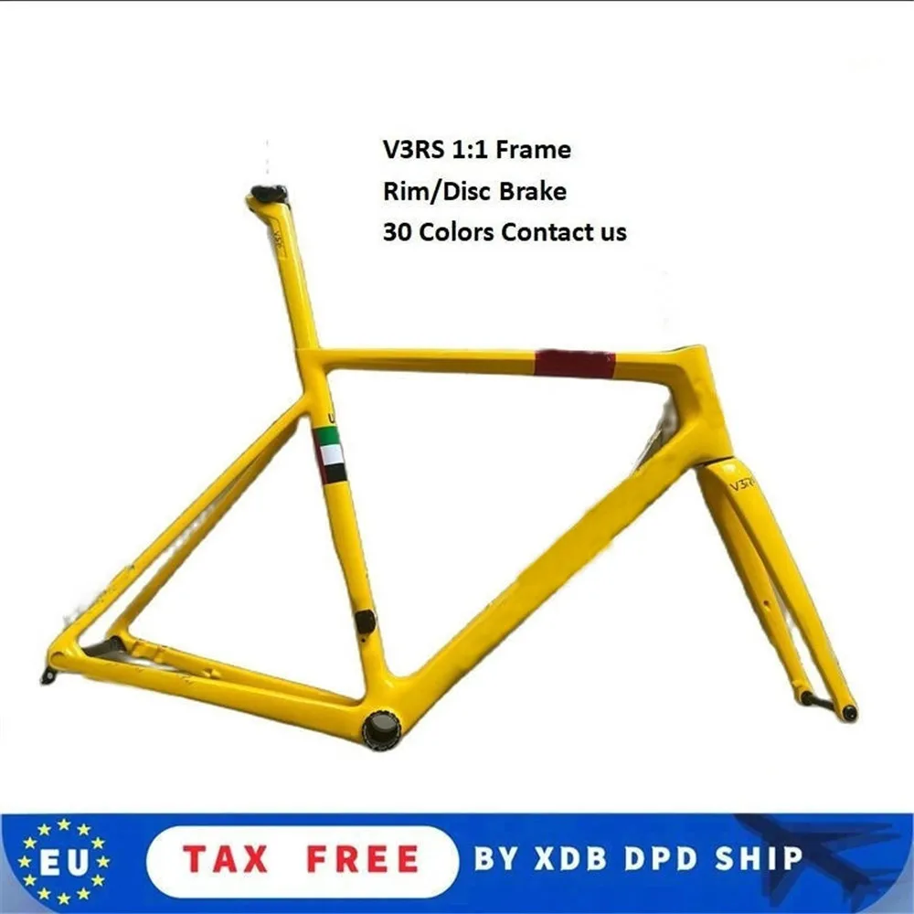 

T1000 V3RS Carbon Bike Frame Glossy Rim Disc Brake Yellow Bicycle Road Frameset 30 colors