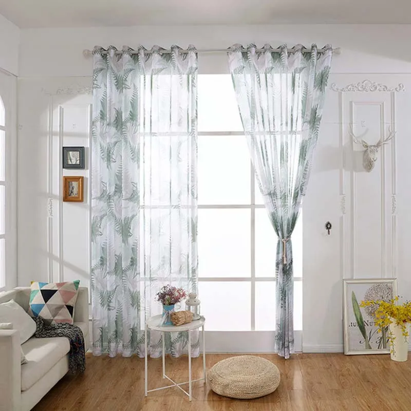 

Chiffon Printed Voiles Window Curtains Geometric Leaves Floral Hawaiian Gromment Top Sheer Drapes for Living Room Bedroom TJ6977