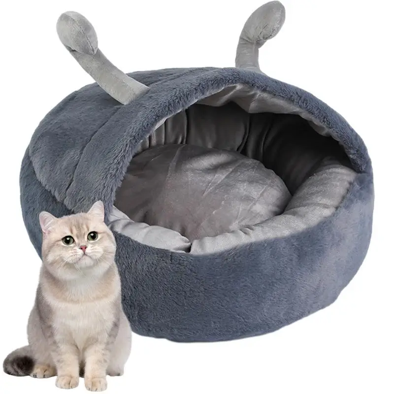 

Hooded Dog Cave Bed Cat Plush Cat Beds Cute Ear Design Cat House with Anti-Slip Bottom Cozy Hideaway Comfortable Dog Cave Bed