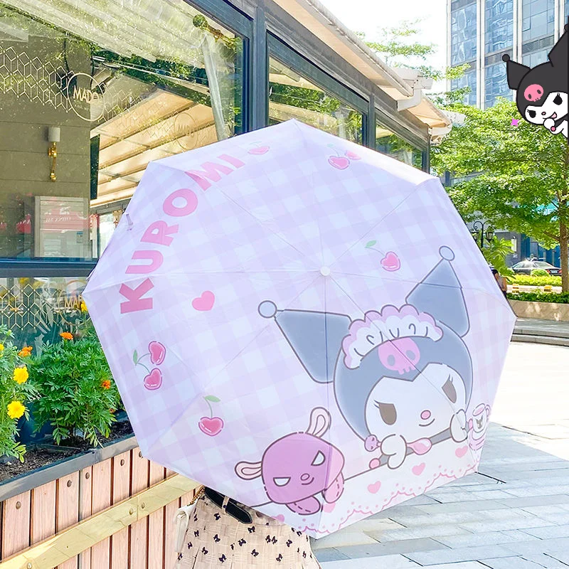 

Kawaii Sanrio Hello Kitty Automatic Umbrella Kuromi Cinnamoroll Girl Anime Cartoon Ins Three Fold UV Protection Parasol Gifts