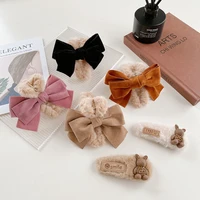 korean winter new solid color bow hair clip plush grip clip sweet bear hair accessories for ladies girls