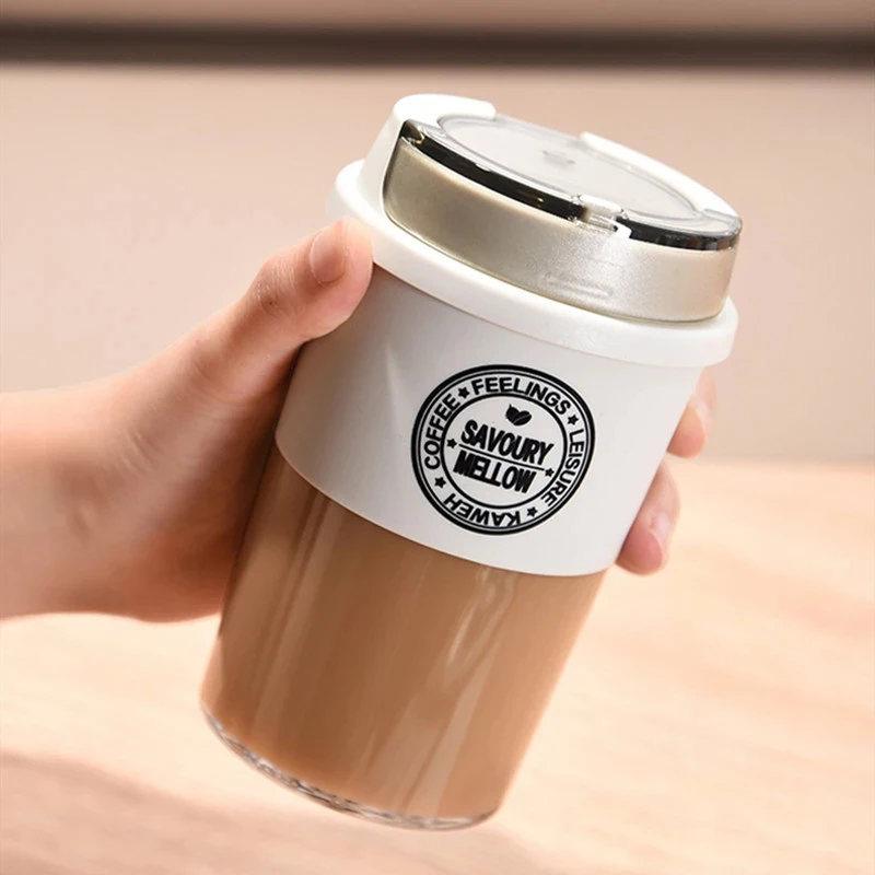 

1Pcs New Portable 300mL/400mL Tritan Material Coffee Mug with Lid and Anti-Scalding Silicone Sleeve Creative Leak-Proof Milk Cup