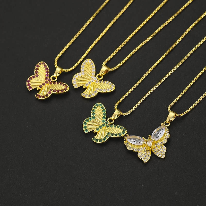 Ожерелье с бабочкой в богемном стиле, позолоченное ожерелье с цветной инкрустацией из циркония, цепочка высшего качества, Подарочная бижутерия на день рождения