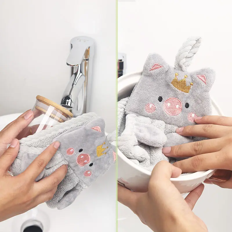 

Coral Velvet Portable Hand Towel Can Be Hung To Dry Cartoon Hand Towel Thickened Soft Absorbent Household Kitchen Towel