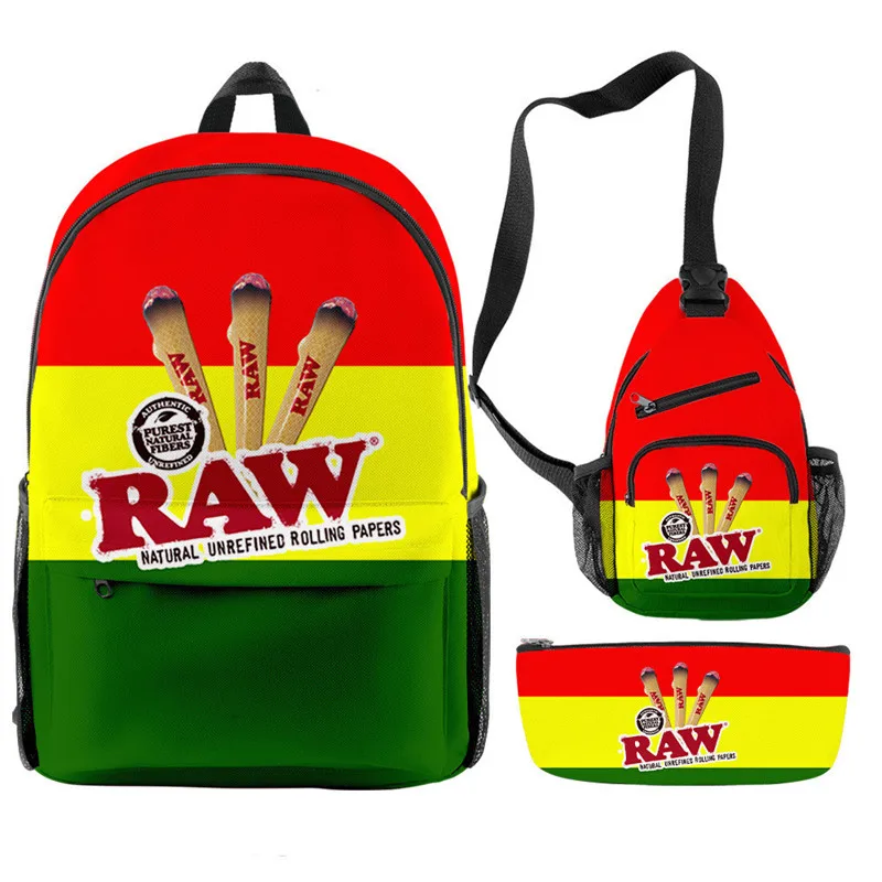 Raw 3pcs/set Men Women Backpack Cigar Oxford Waterproof Backpack Bags Unisex Outside Hiking Travel Bicycle Bag Laptop Bags