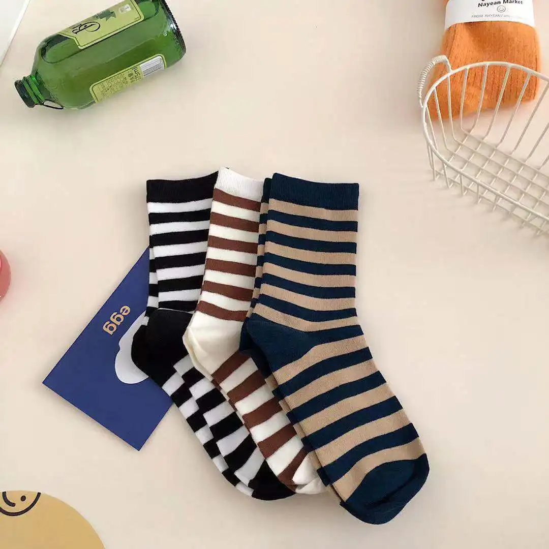 5 Pairs Breathable Soft Fashion Colorful Casual Men Socks Size Stripe Grid Business Men Cotton Dress Socks