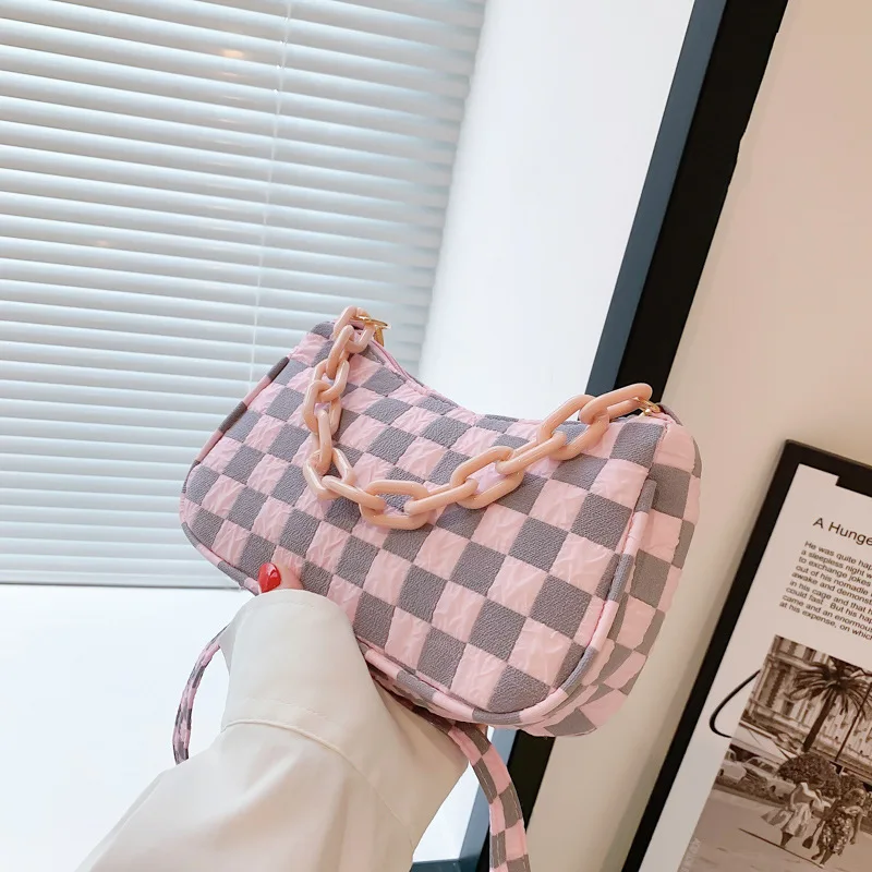 Simple Underarm Shoulder Bag Texture Chain Handbag for Women Lattice Large Capacity Fashion Casual Small Messenger bag Female