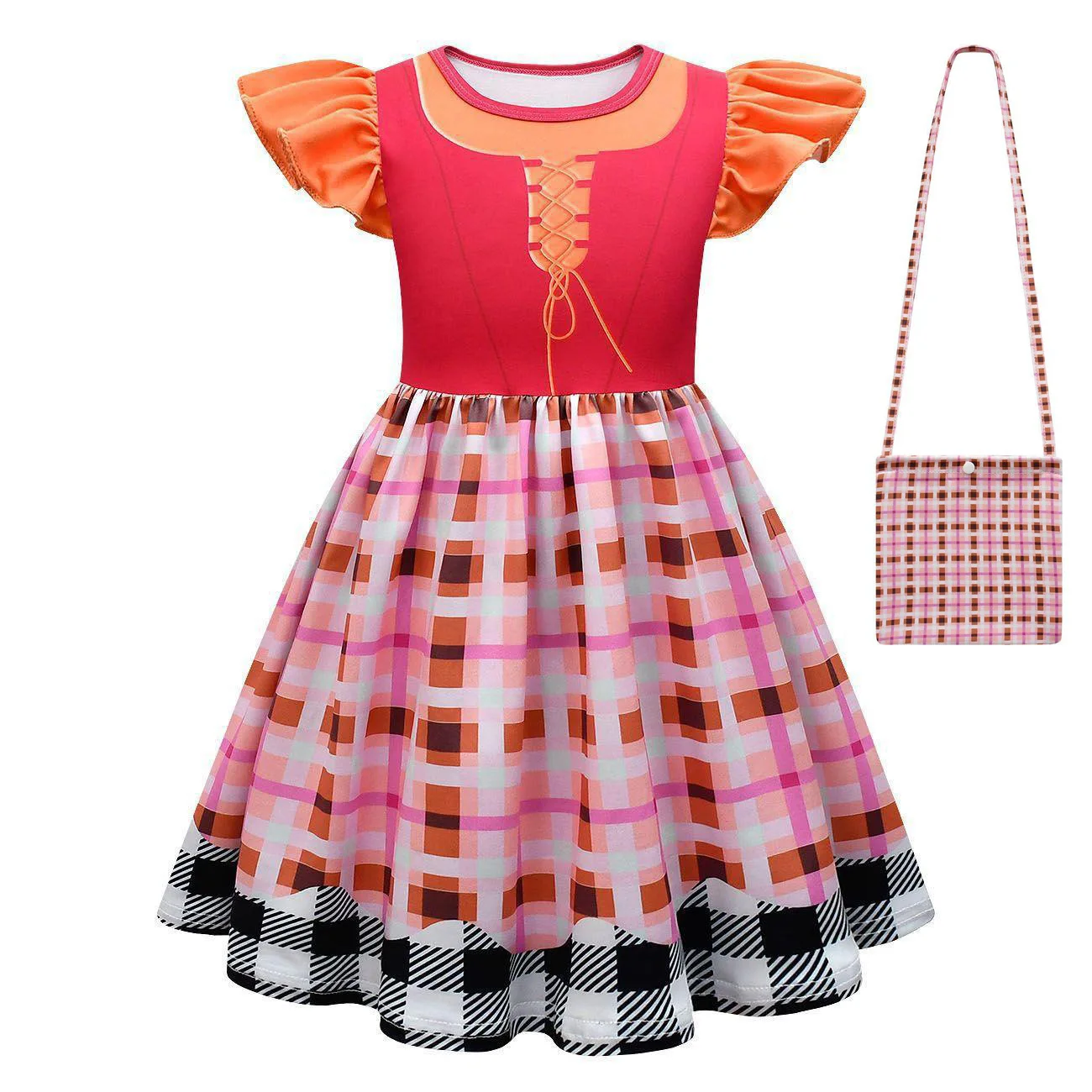 

Children Girl Halloween Backless Witch Dress With Hat Pumpkin Bag Fancy Girls Cosplay Masquerade Party Prom Tulle Dress