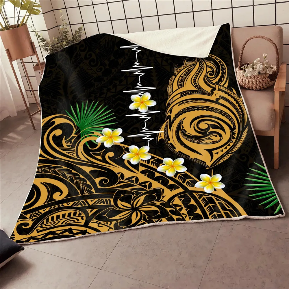 

CLOOCL Polynesia Flannel Blanket Frangipani Sea Turtle Tattoo 3D All Over Printed Blanket Throws Sofa Travel Quilt Dropshipping