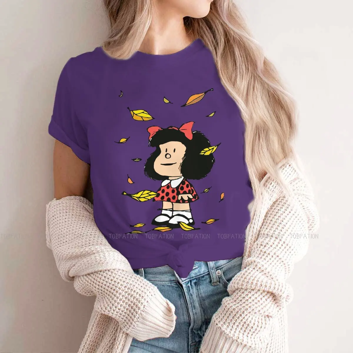 

Женская футболка с рисунком листьев Quino из комиксов серебристо, 4XL